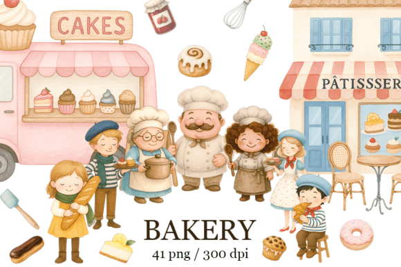 Bakery Watercolor Clip Art Set Cute Chef: Add a Touch of Sweetness to Your Creative Projects