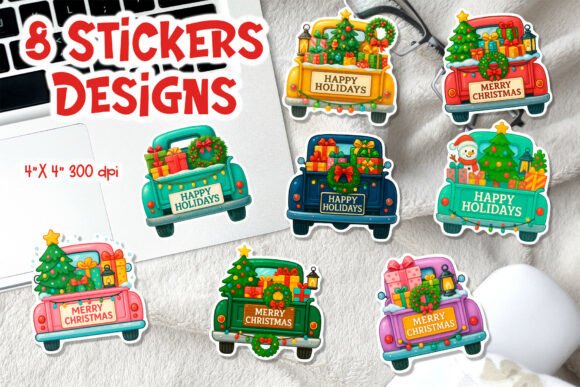 Christmas Truck Stickers Printable PNG