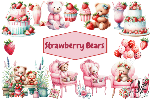 Strawberry Bears - Clipart