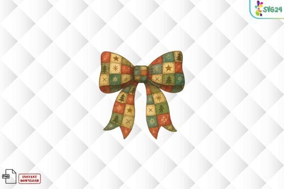 Vintage Christmas Patchwork Bow PNG